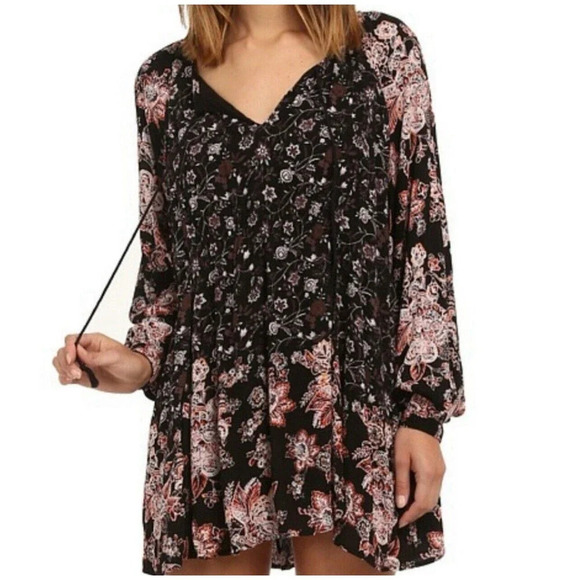 Free People Dresses & Skirts - Free People Lucky Loosey Mini Dress Size‎ XS Smocked Floral Boho Bloomcore